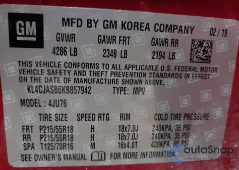 2019 Buick Encore Fwd Preferred z USA, uszkodzony, nr VIN KL4CJASB6KB857942